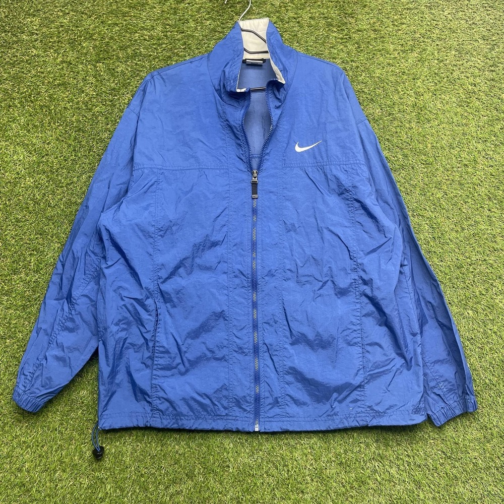 Nike Jacket Mens XL Blue Full Zip Windbreaker Lightweight Swoosh Logo Athletic
